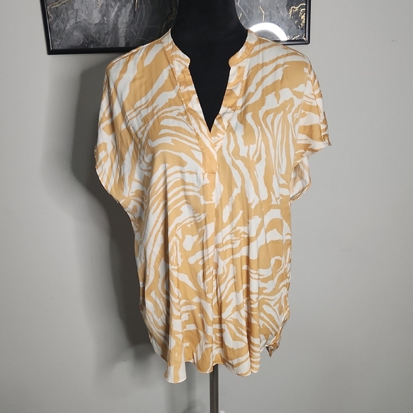 RACHEL Rachel Roy Mustard and White Zebra Print Blouse Size L - Picture 1 of 7